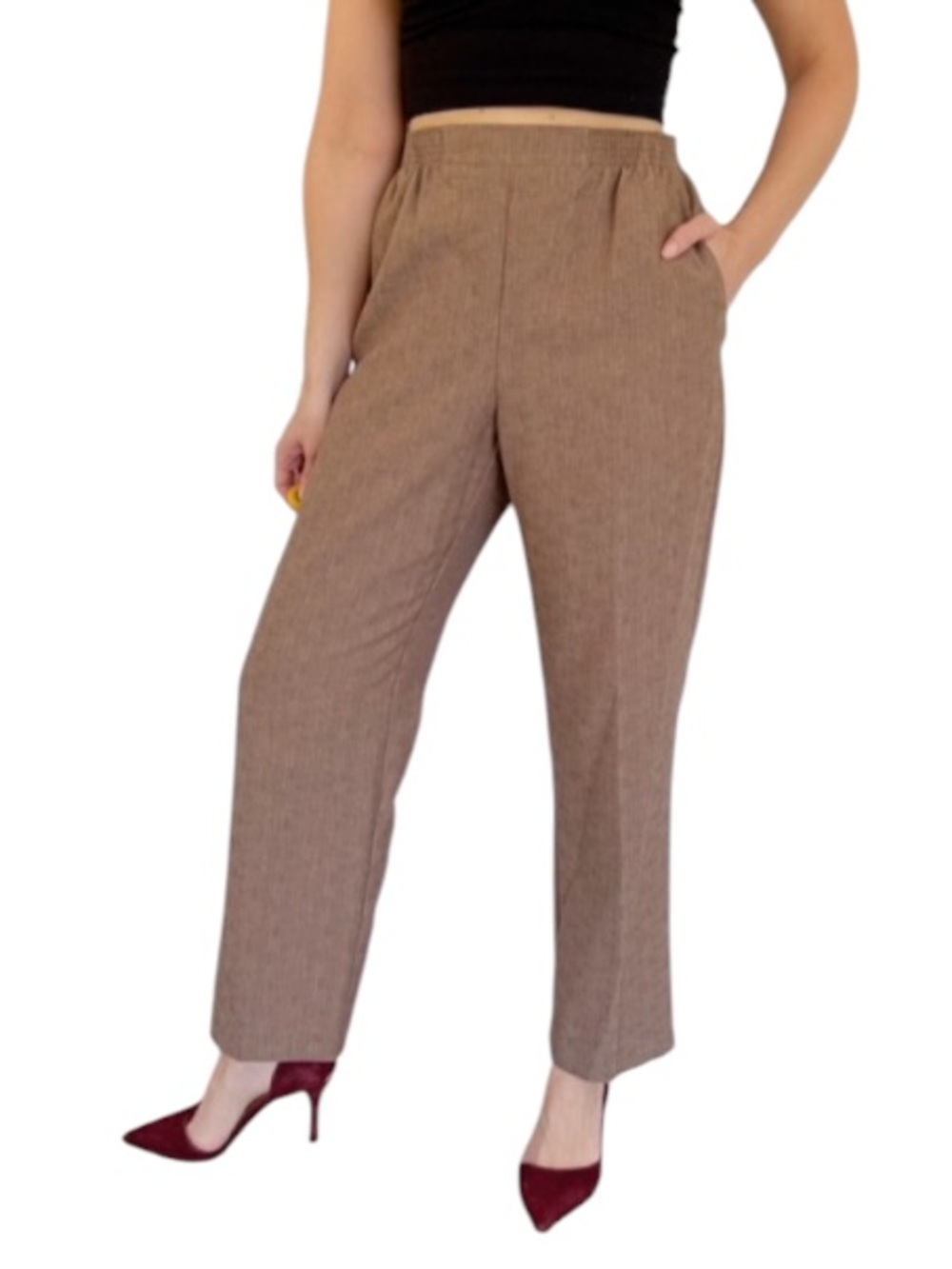Alfred Dunner Petite light brown elastic waist straight leg casual trousers 10P